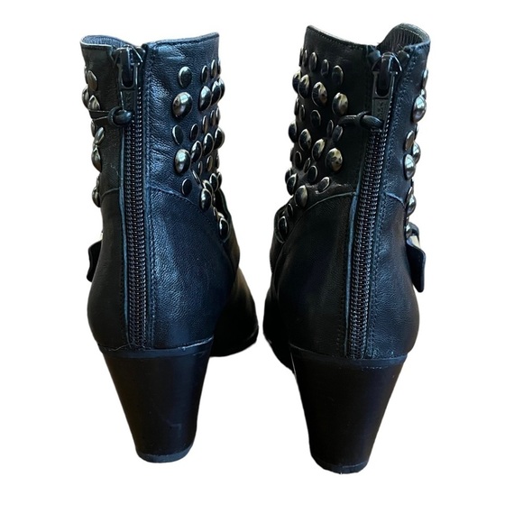 Stuart Weitzman Ankle Boots 8.5 Black Leather Studded Rocker Moto Grunge 3” Heel - Picture 5 of 12